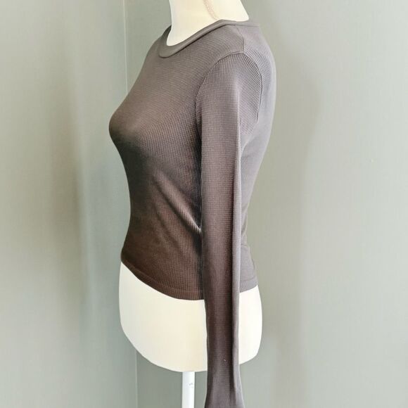 Monrow Thermal Gray Long Sleeve Minimalist Crewneck Boho Casual Top Sz Large - Picture 4 of 11